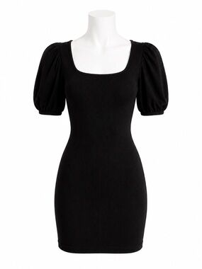 Size M Sunday Best Women’s‎ Ribbed Puff Sleeve Square Neck Bodycon Mini Dress